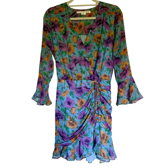 Veronica Beard  Sean Floral-Printed Ruched Dress Silk Size 0 - Picture 3 of 16